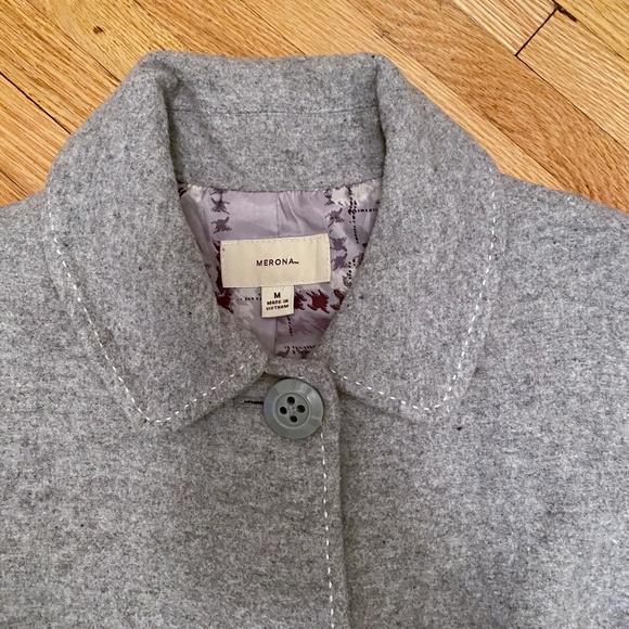 Merona Wool Blend Button Front Belted Mid Length Coat Gray Size M - Picture 3 of 15